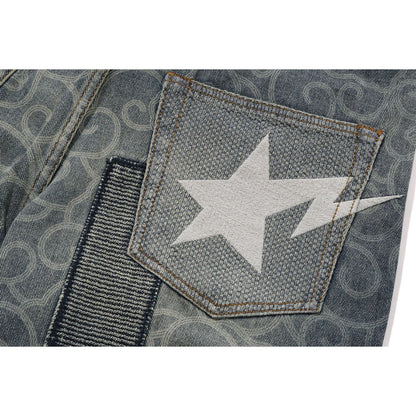 CLOUD CAMO JACQUARD UPCYCLED RELAXED FIT 13 OZ DENIM PANTS MENS