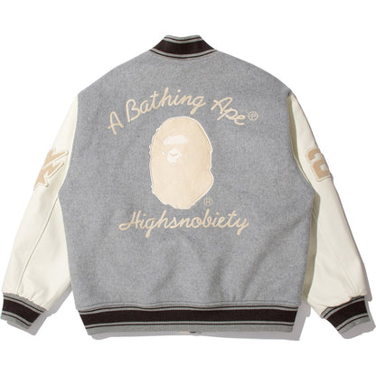 BAPE X HIGHSNOBIETY MULTI LOGO VARSITY JACKET MENS