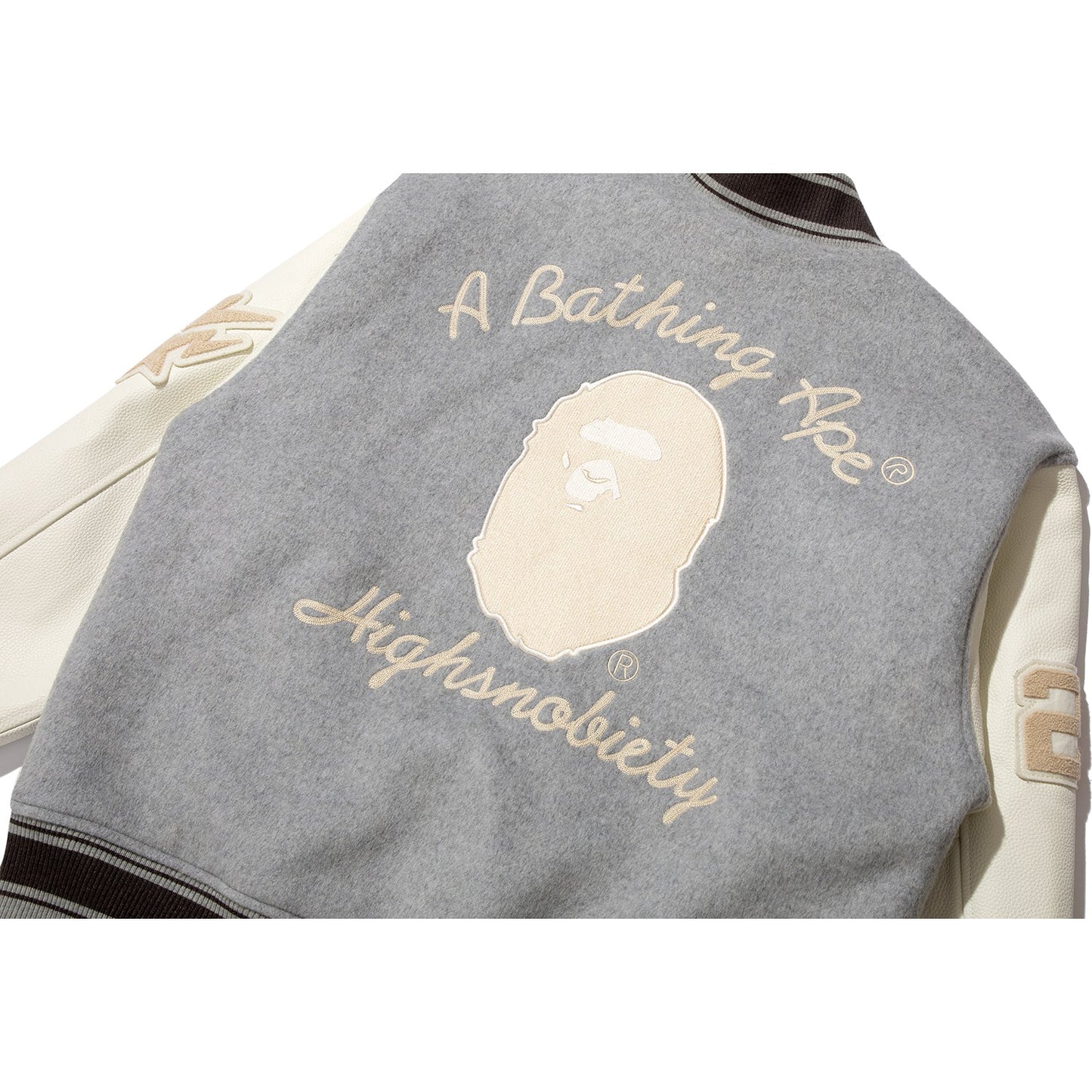 BAPE X HIGHSNOBIETY MULTI LOGO VARSITY JACKET MENS