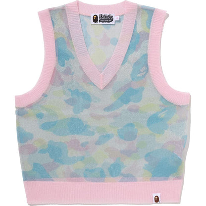 NEW MULTI CAMO METALLIC CROPPED KNIT VEST LADIES