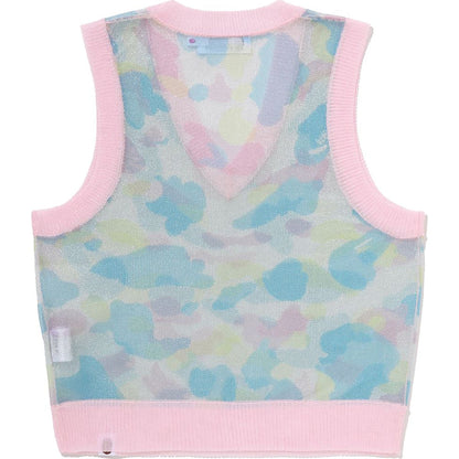 NEW MULTI CAMO METALLIC CROPPED KNIT VEST LADIES