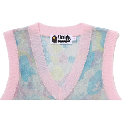 NEW MULTI CAMO METALLIC CROPPED KNIT VEST LADIES