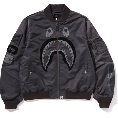 TONAL CHAIN STITCH SHARK BOMBER JACKET MENS