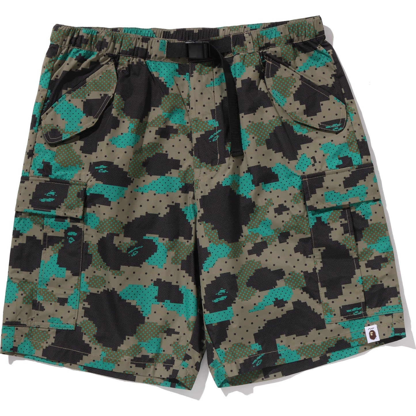 BAPE BY KAZUKI KURAISHI CAMO BELTED 3 LAYER CARGO SHORTS MENS