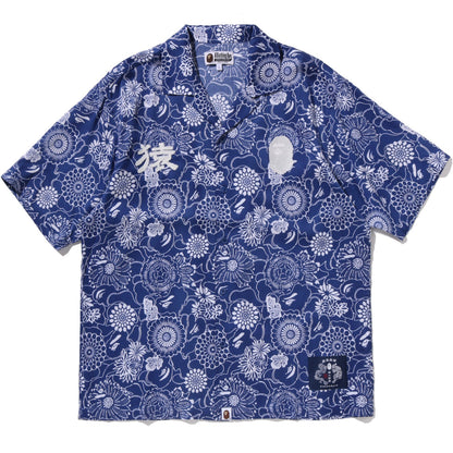 JAPANESE INDIGO ART CAMO OPEN COLLAR SS SHIRT MENS