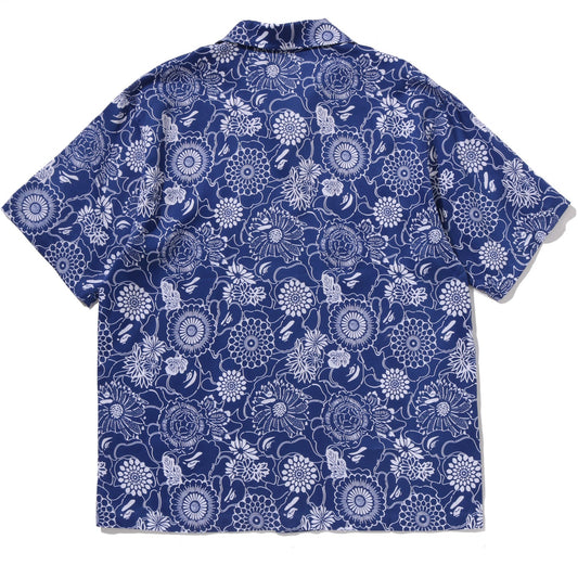 JAPANESE INDIGO ART CAMO OPEN COLLAR SS SHIRT MENS