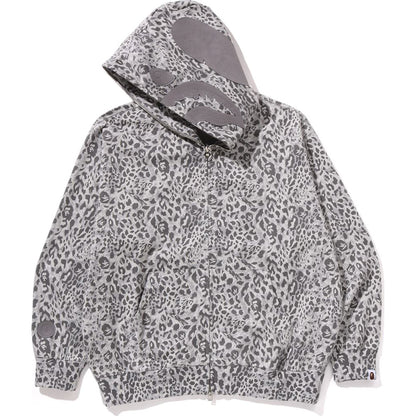 WILD LEOPARD PATTERN SHARK RELAXED FIT FULL ZIP HOODIE MENS