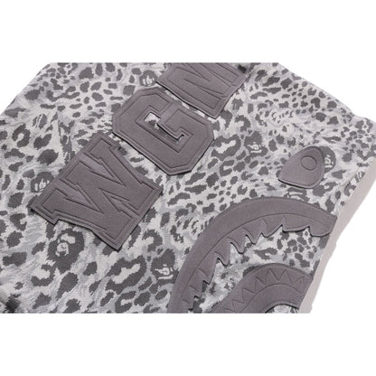 WILD LEOPARD PATTERN SHARK RELAXED FIT FULL ZIP HOODIE MENS