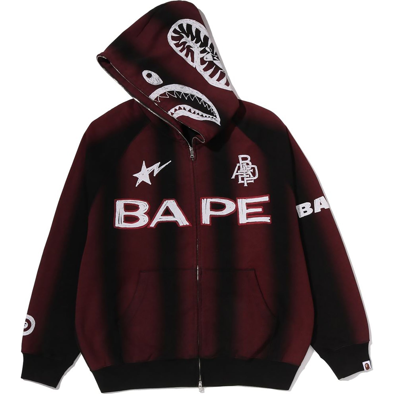 HAND DRAW FOOTBALL SHARK RELAXED FIT FULL ZIP HOODIE MENS