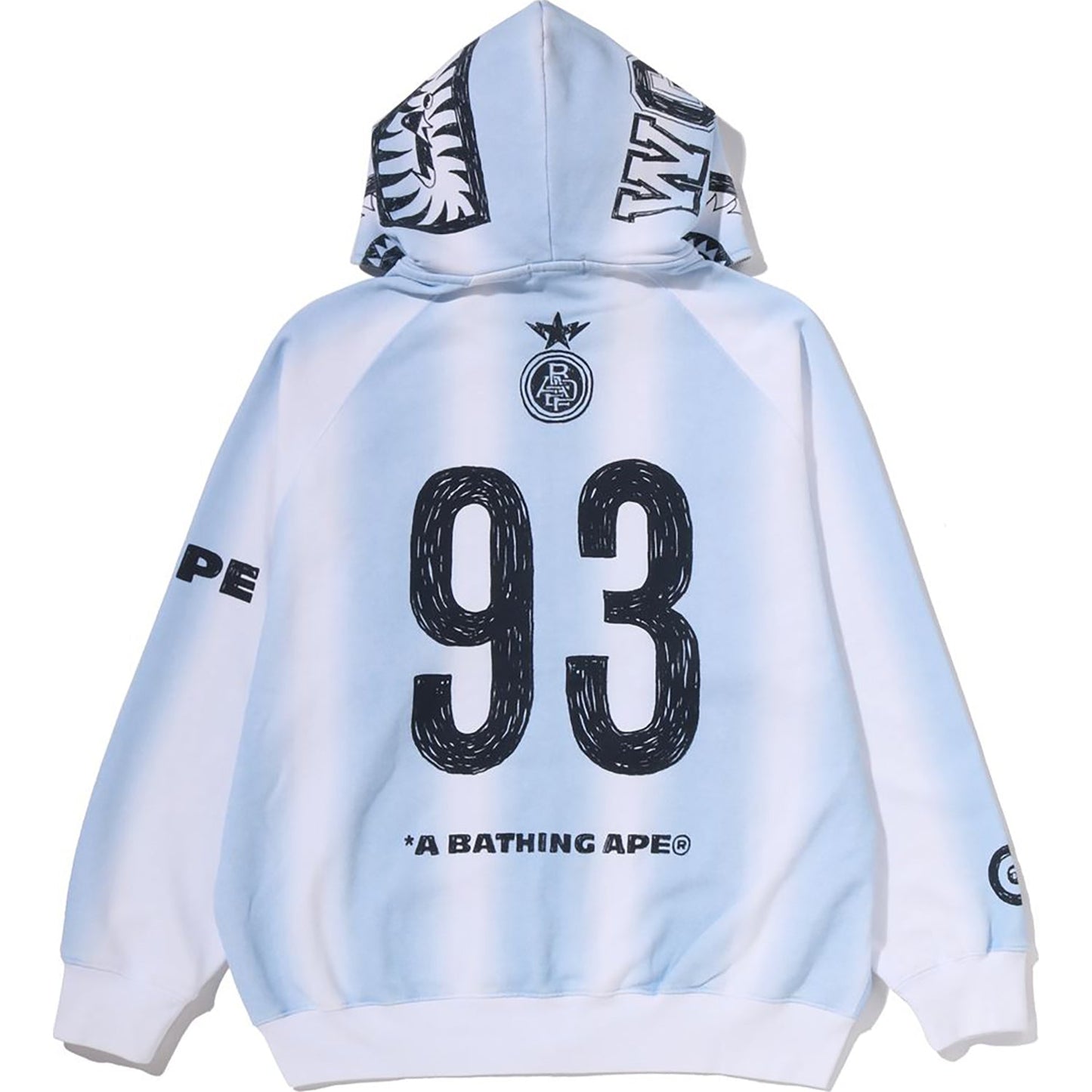 HAND DRAW FOOTBALL SHARK RELAXED FIT FULL ZIP HOODIE MENS